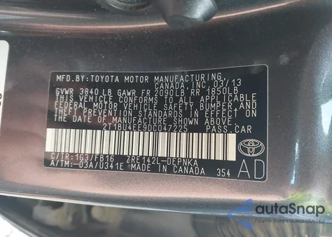 2013 Toyota Corolla S/Le from USA, damaged, VIN 2T1BU4EE9DC047225